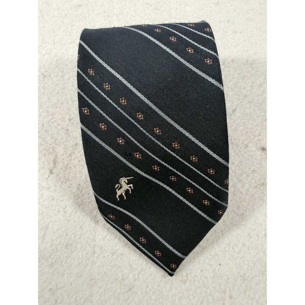 Vintage Bronzini Silk Striped Navy Blue Necktie Horse EUC